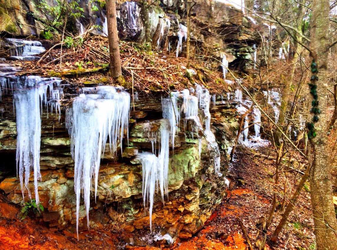 Icicle Waterfalls at Gorham's Bluff